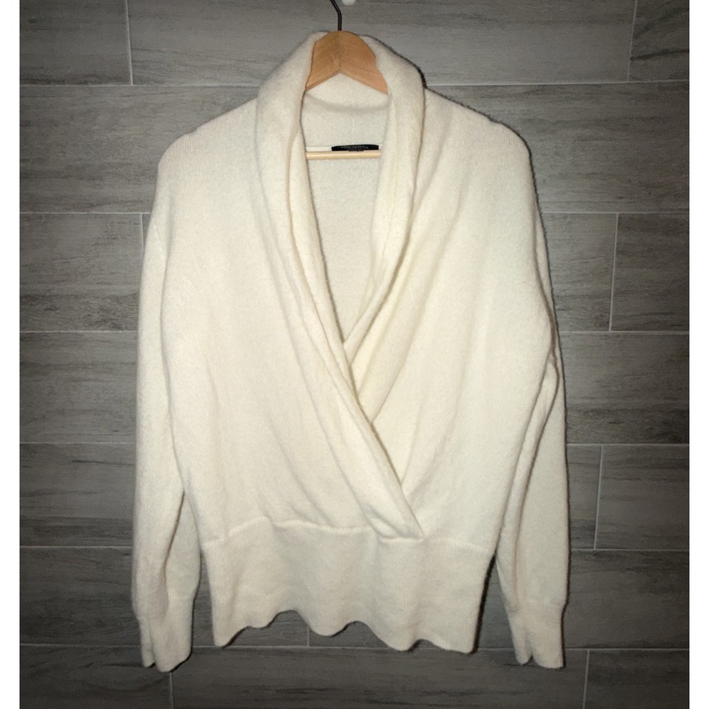 Ann Taylor $298 Cashmere Shawl Collar Wrap Sweater Women's Size Large Ivory